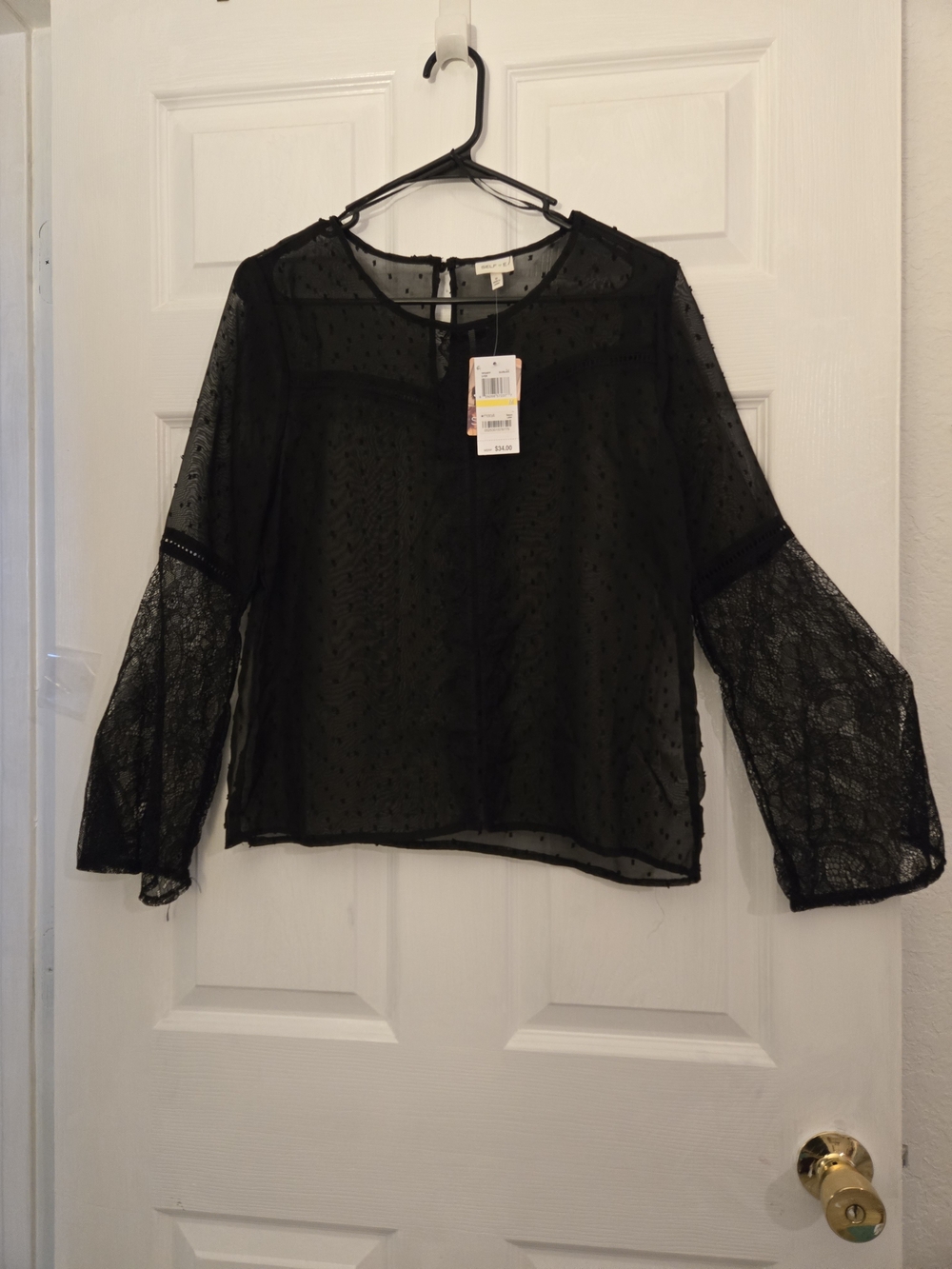 Self Esteem Black Sheer Dot Lace Blouse